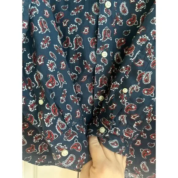 J. Crew Men's Slim Fit Blue with Red and White Paisley Print Collar Button Down - Picture 10 of 11